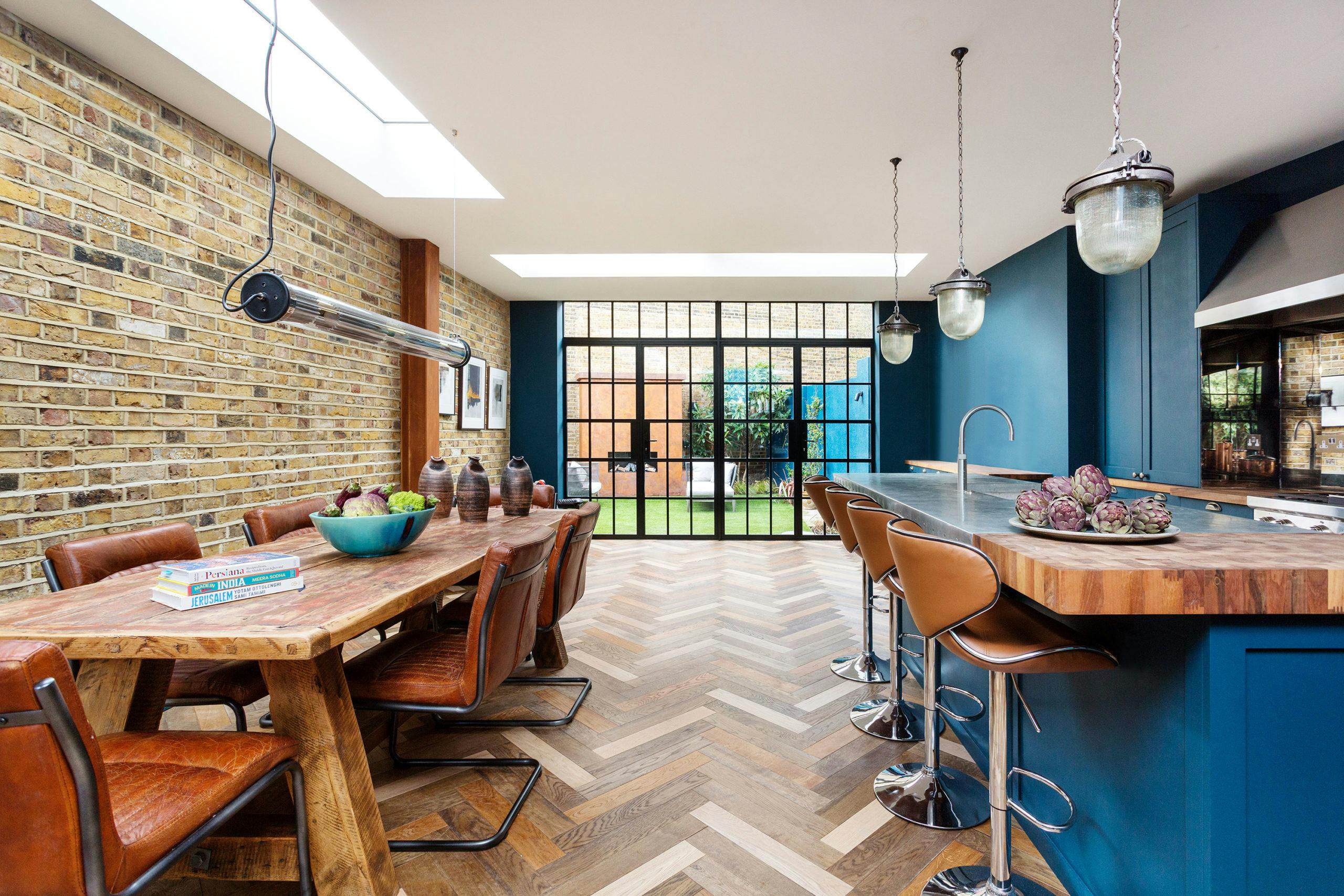 industrial chic open plan kitchen dining in West London designed and built by Zulufish
