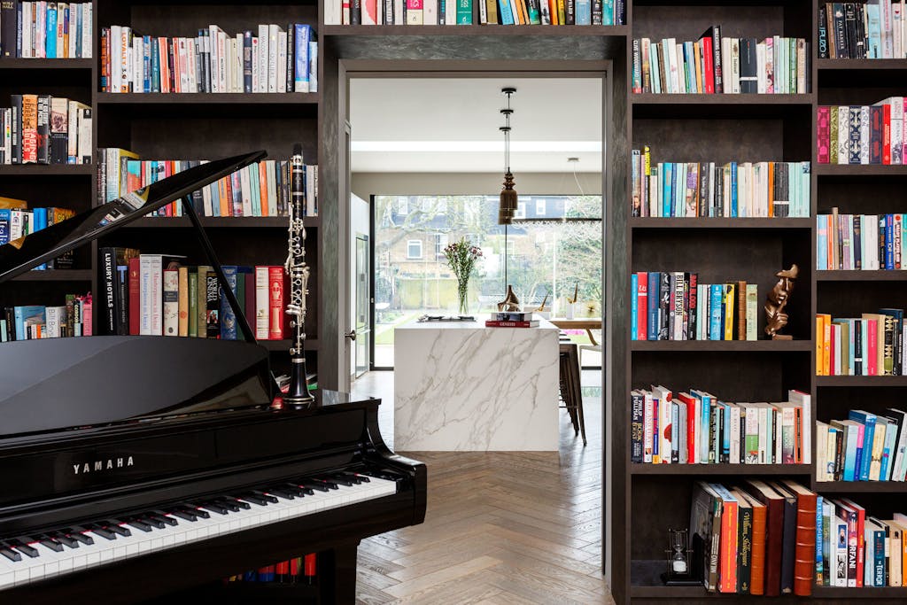 Library / music room interior Chiswick Family Home by Zulufish