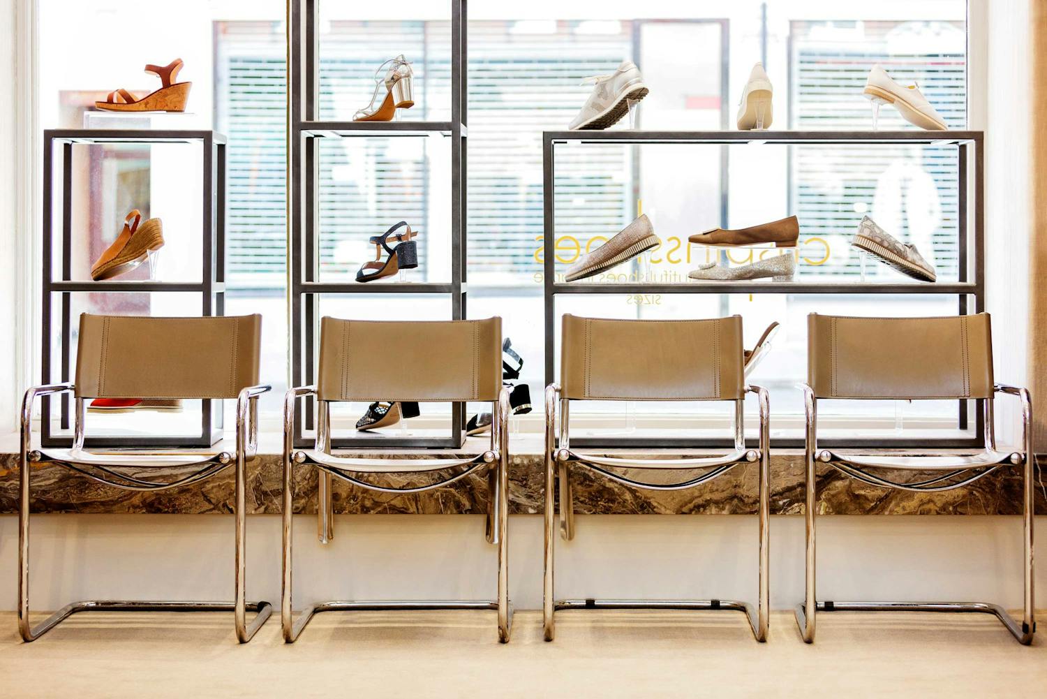 A high-end shoe boutique housed in a period property in London’s fashionable Marylebone district, designed and built by Zulufish