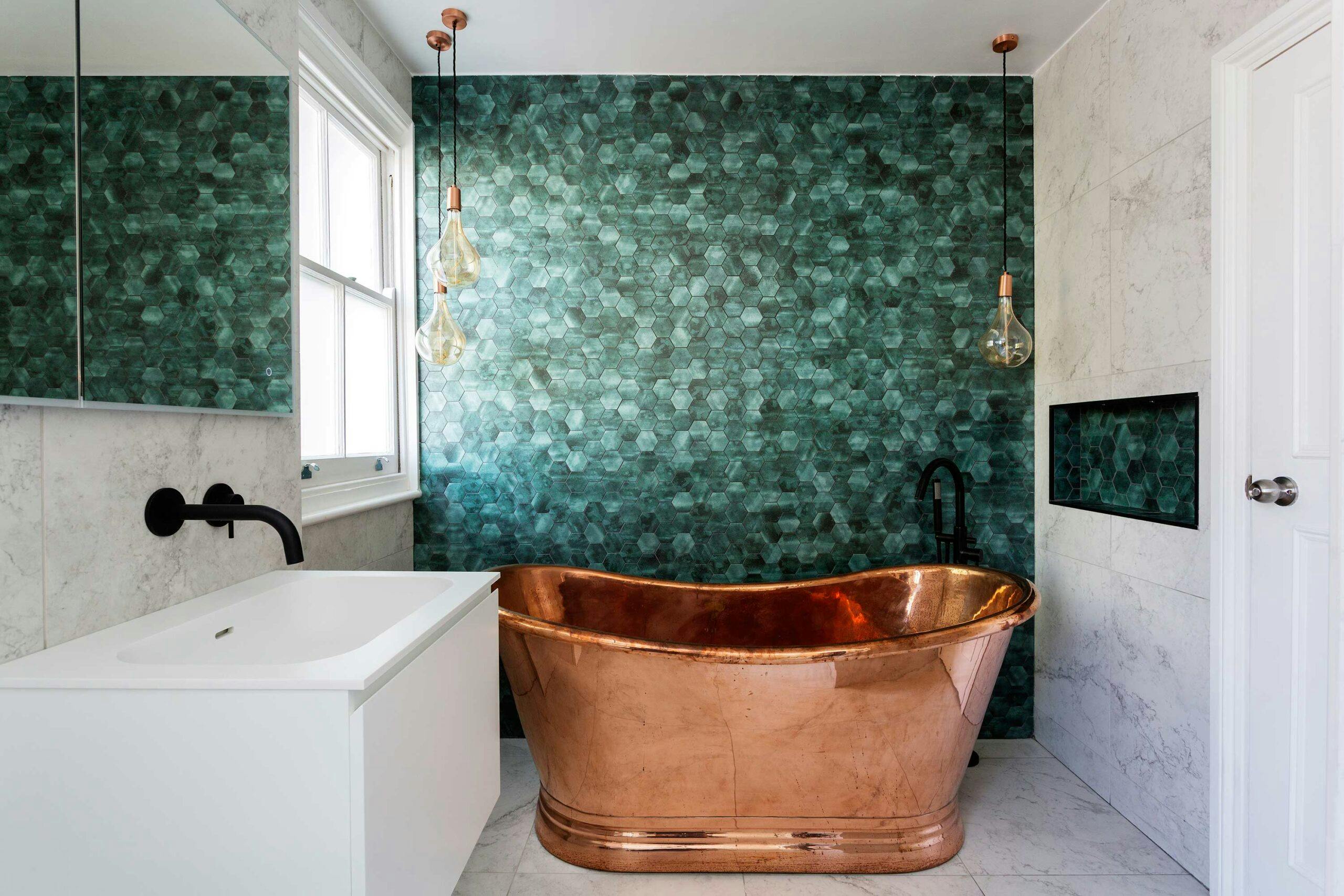 Statement green bathroom in a Victorian Terrace in West London | Design & Build Project by Zulufish