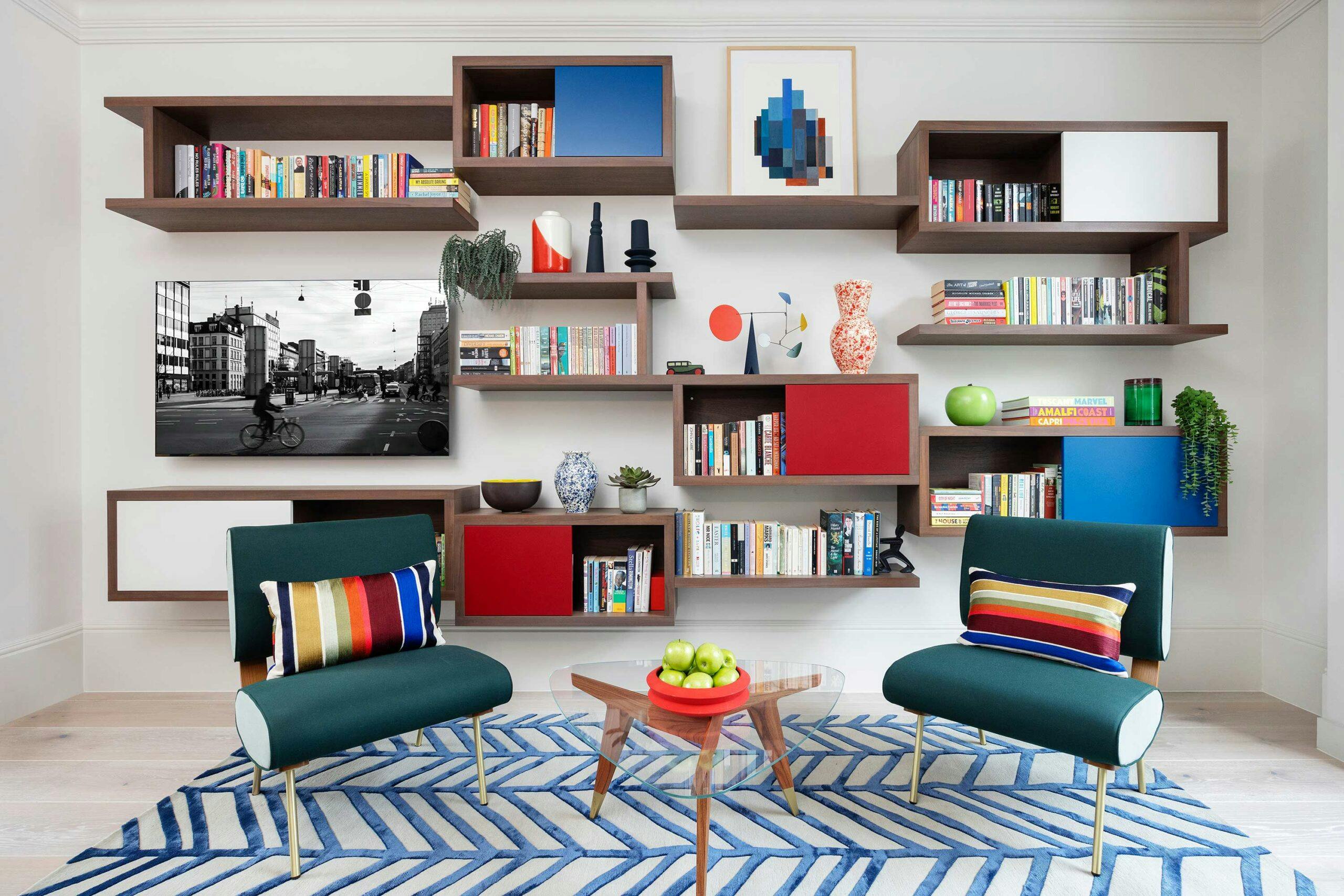 Colourful modern Living space in Primrose Hill Townhouse design and build by Zulufish